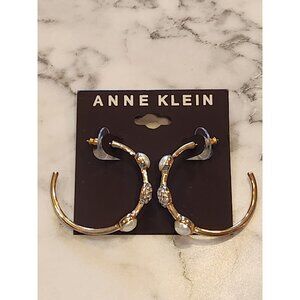 Anne Klein Gold-Tone Hoop Earrings With Faux Pearl & Crystal Accents